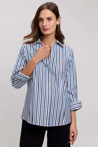 Taylor Petite No Iron Pinpoint Stripe 3/4 Sleeve Shirt