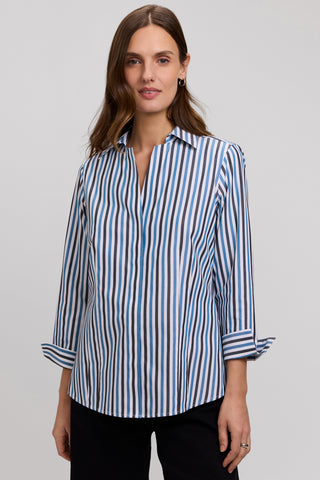 Taylor Petite No Iron Pinpoint Stripe 3/4 Sleeve Shirt