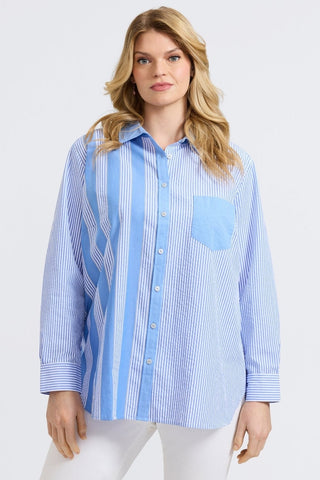 Boyfriend Plus Seersucker Mixed Stripe Long Sleeve Tunic