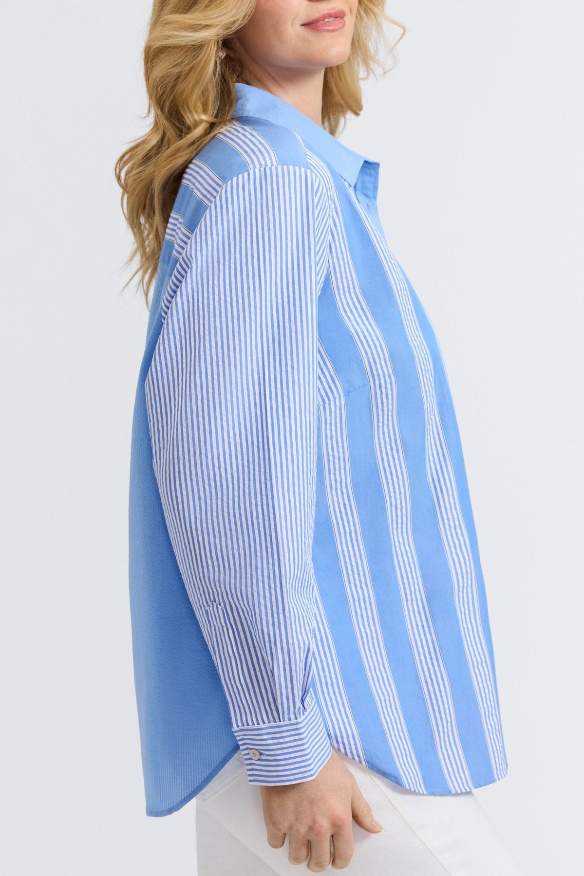 Boyfriend Plus Seersucker Mixed Stripe Long Sleeve Tunic