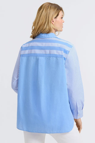 Boyfriend Plus Seersucker Mixed Stripe Long Sleeve Tunic