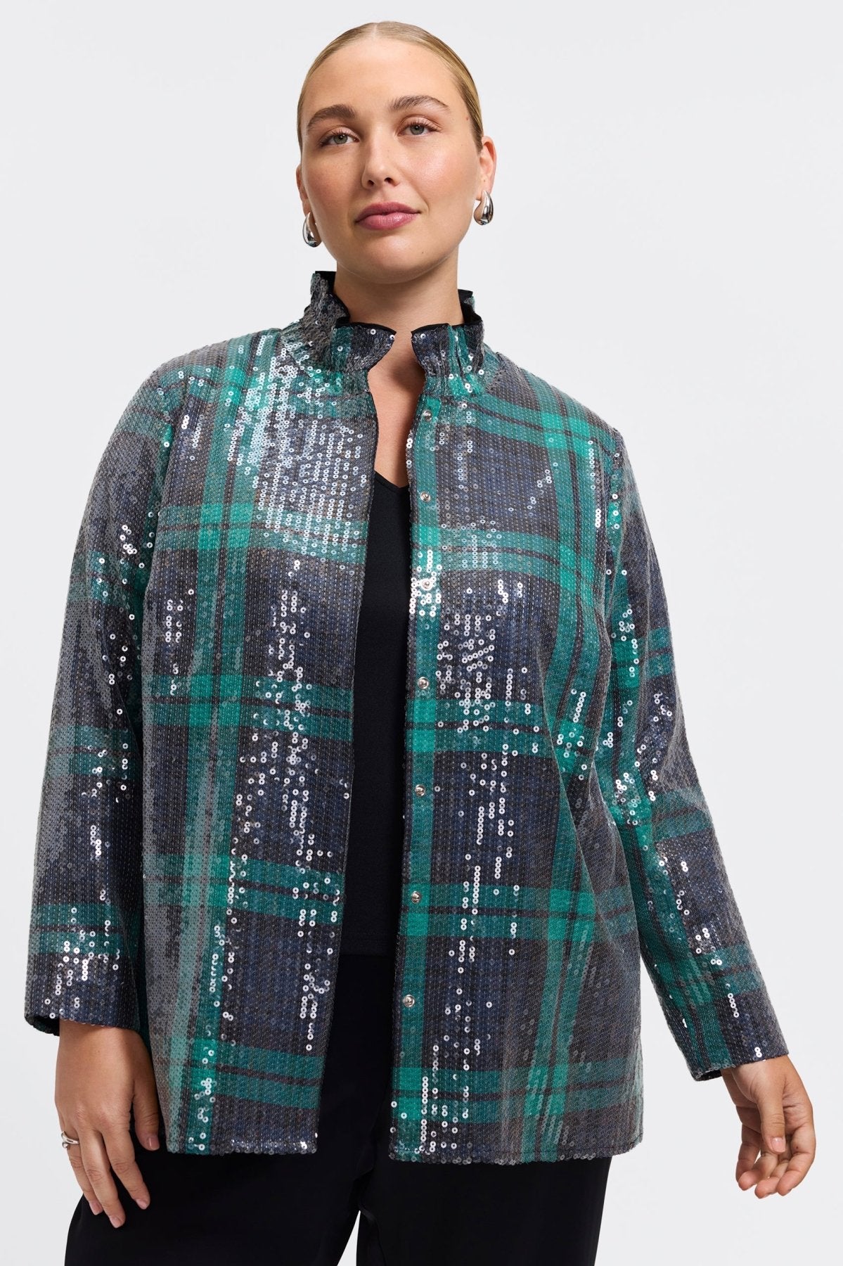 Carolina Plus Sequined Long Sleeve Shirt Jacket