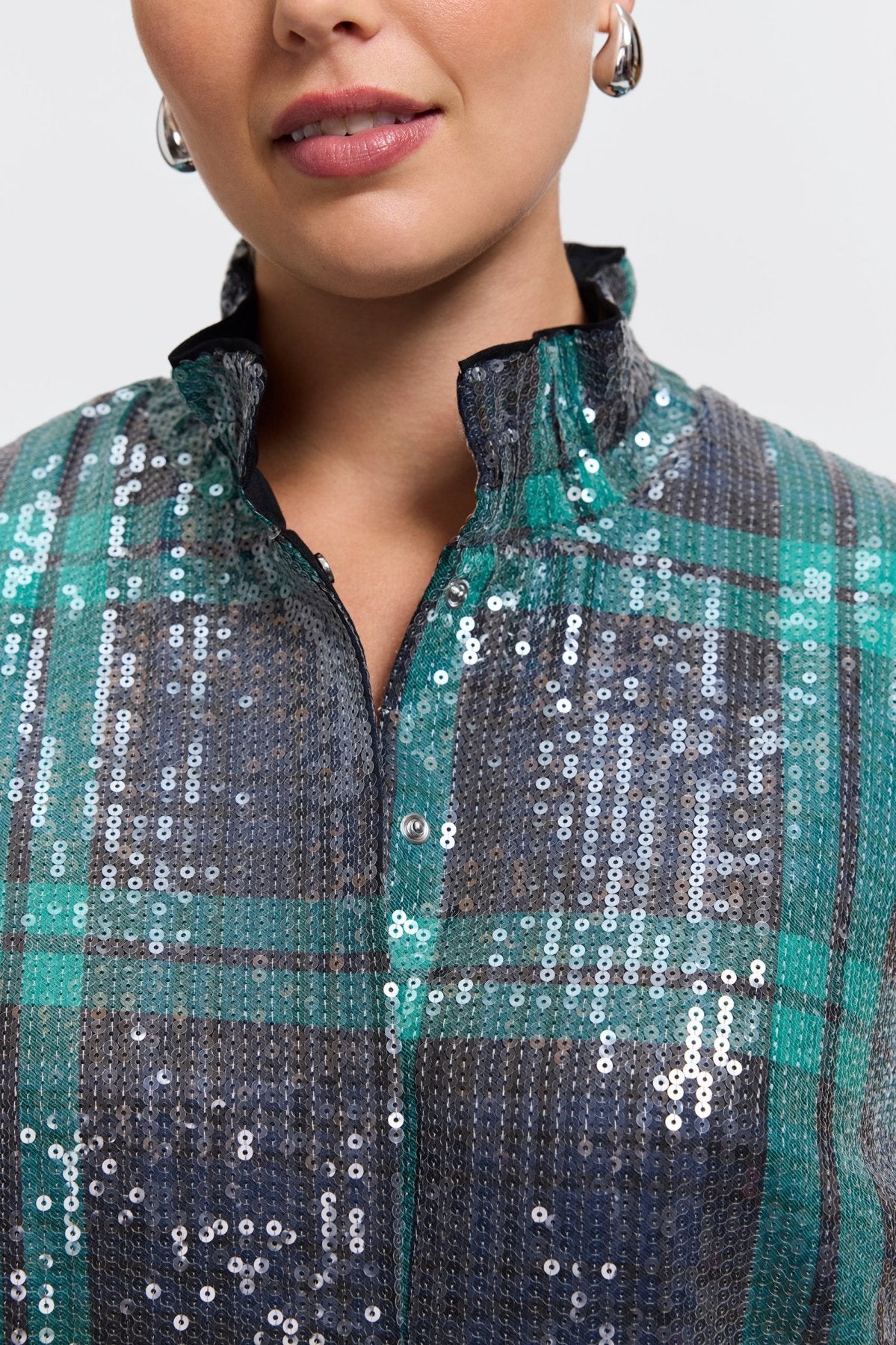 Carolina Plus Sequined Long Sleeve Shirt Jacket