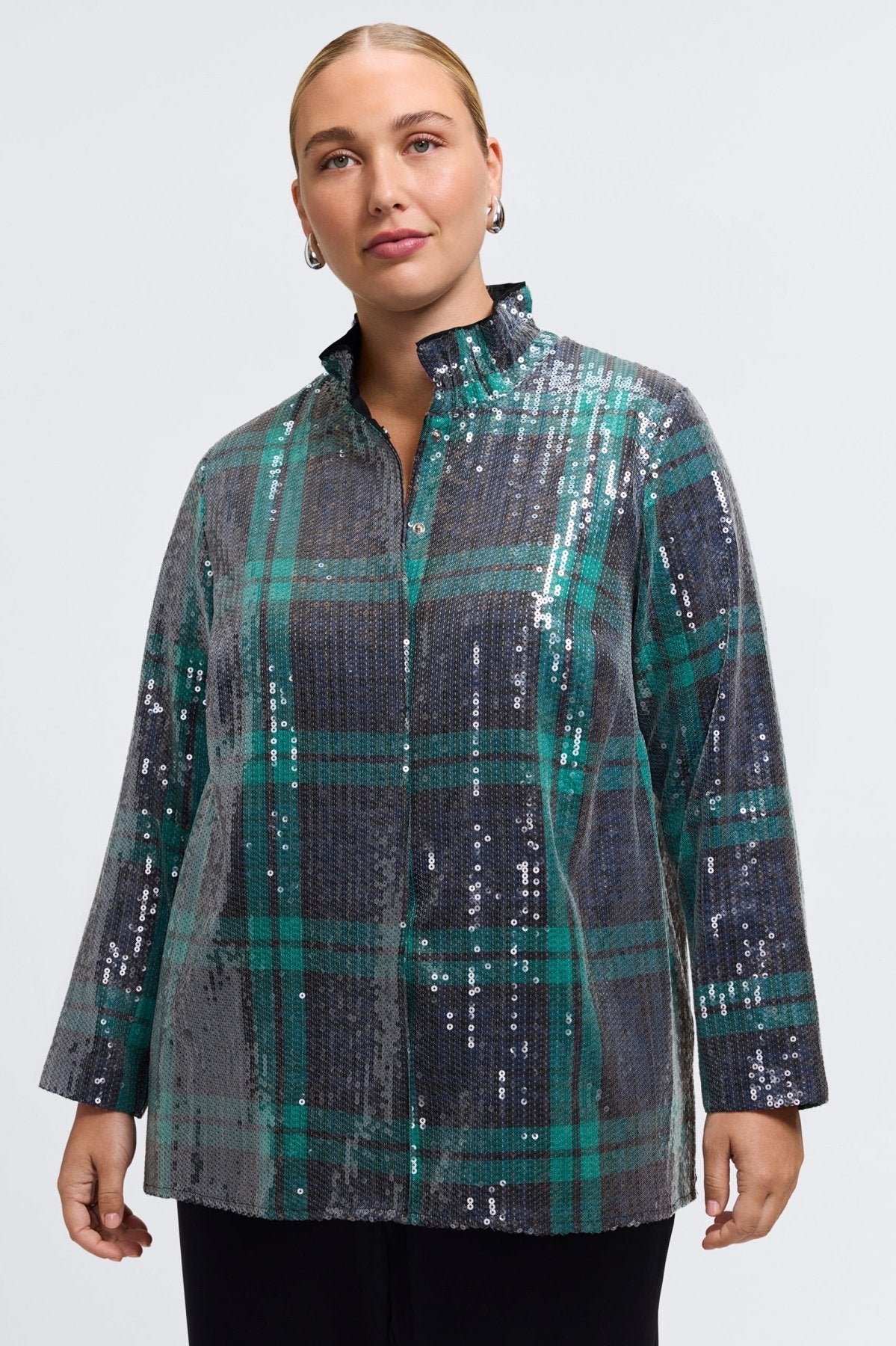 Carolina Plus Sequined Long Sleeve Shirt Jacket