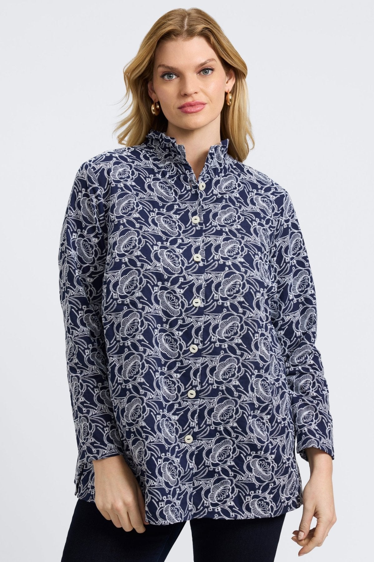 Carolina Plus Floral Allover Eyelet Long Sleeve Shirt Jacket