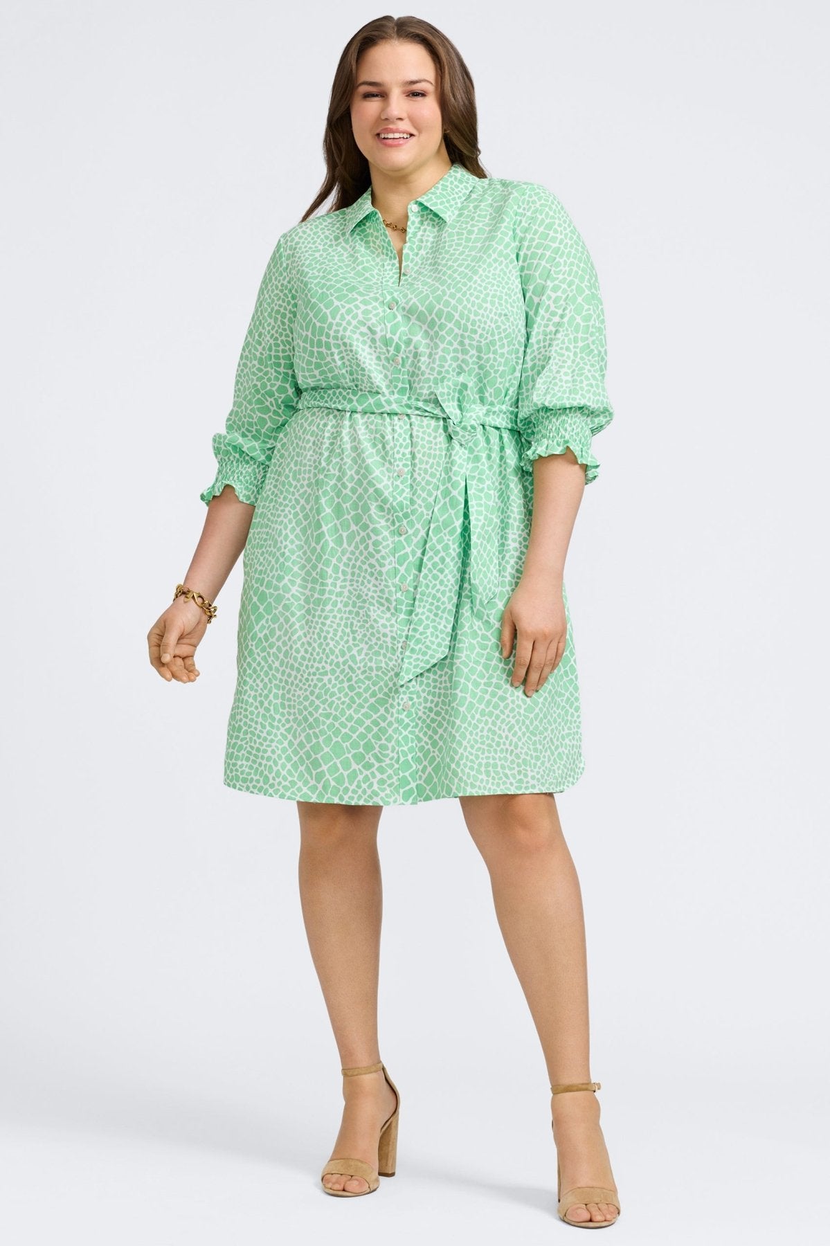 Abby Plus Linen Giraffe 3/4 Sleeve Dress