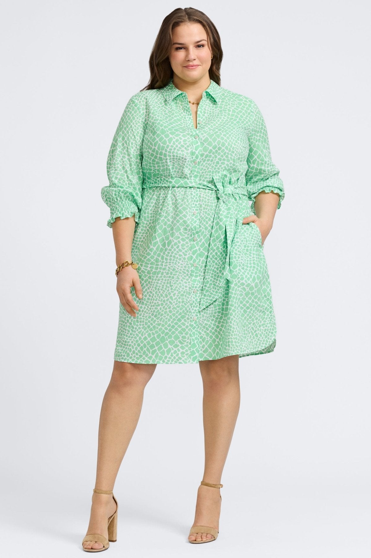 Abby Plus Linen Giraffe 3/4 Sleeve Dress