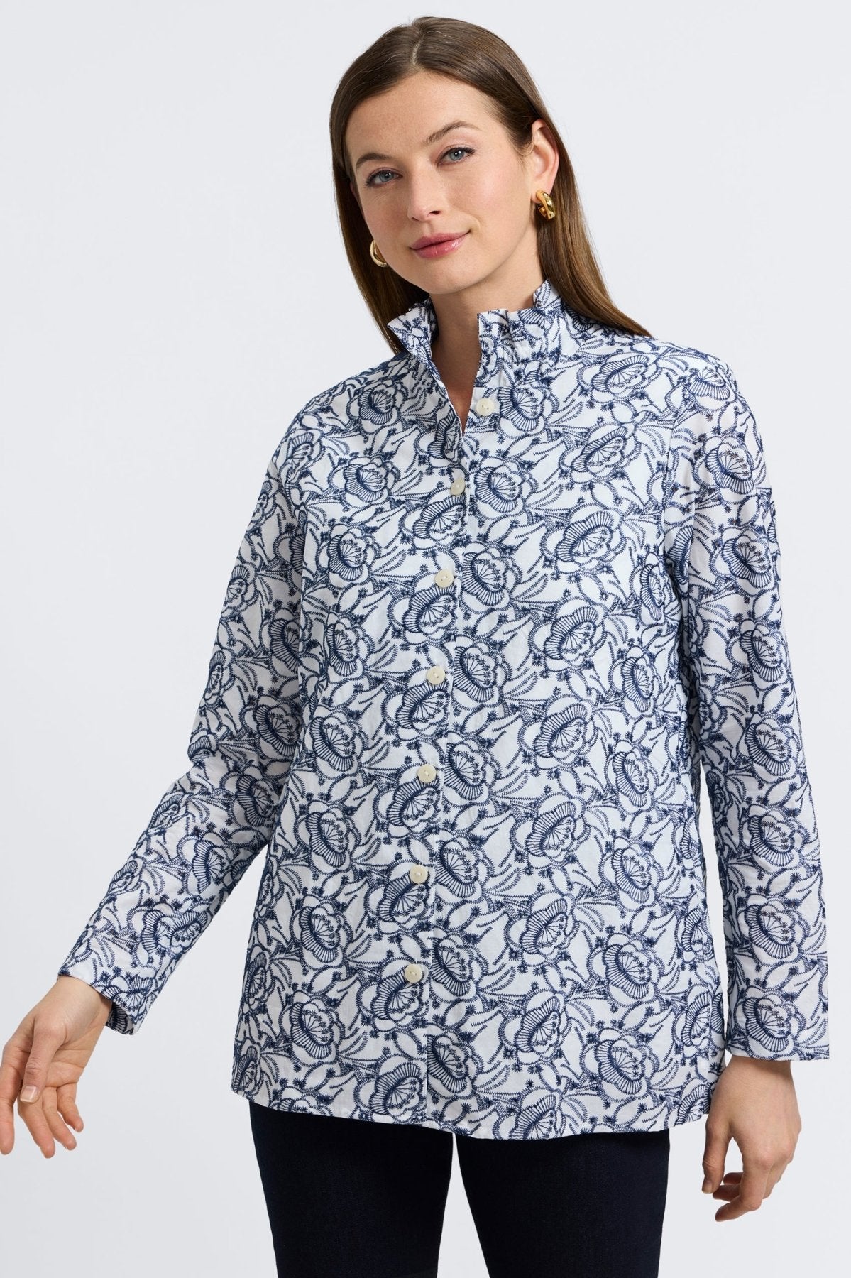Carolina Floral Allover Eyelet Long Sleeve Shirt Jacket