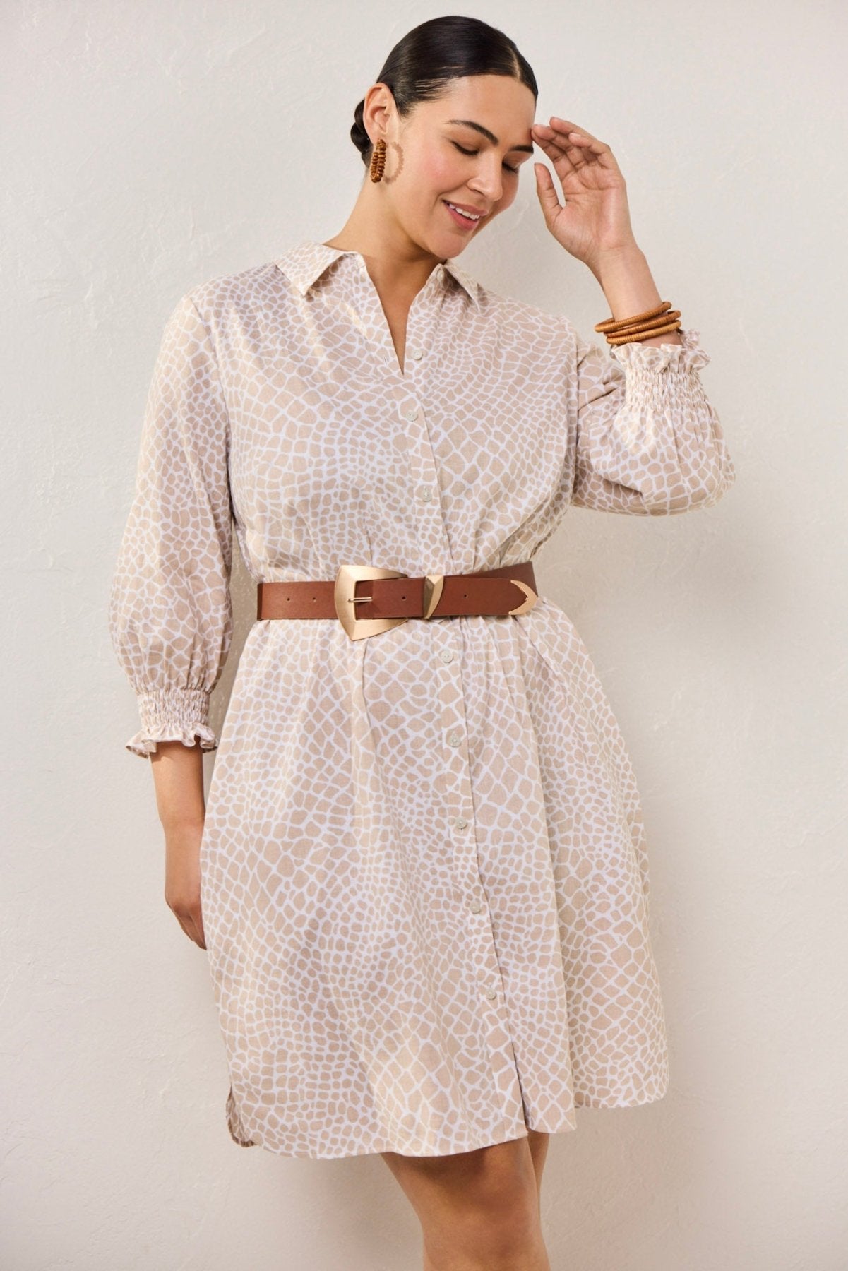 Abby Plus Linen Giraffe 3/4 Sleeve Dress