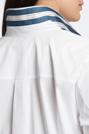 Margie Plus No Iron Stretch Indigo Stripe Detail 3/4 Sleeve Shirt