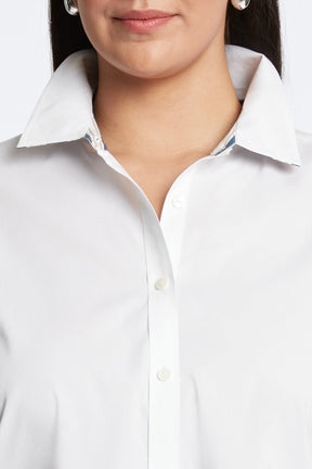Margie Plus No Iron Stretch Indigo Stripe Detail 3/4 Sleeve Shirt