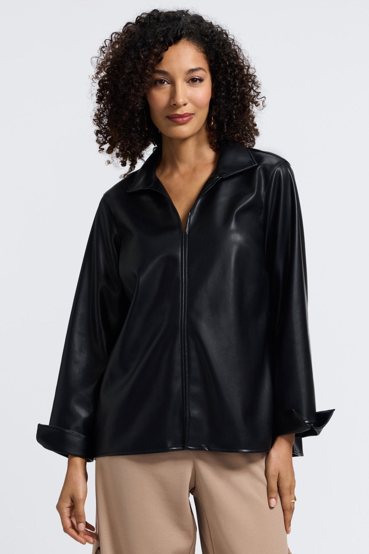 トップス QOOZA IMVAL Leather Sailor Agnes Vegan Leather Long Sleeve Popover Shirt