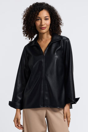 Agnes Vegan Leather Long Sleeve Popover Shirt