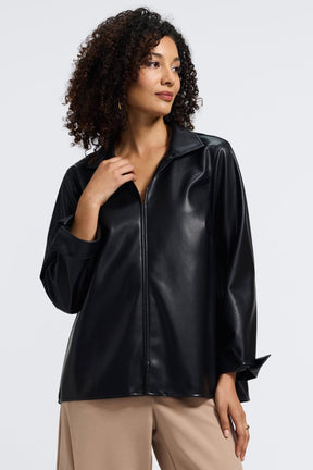 Agnes Vegan Leather Long Sleeve Popover Shirt