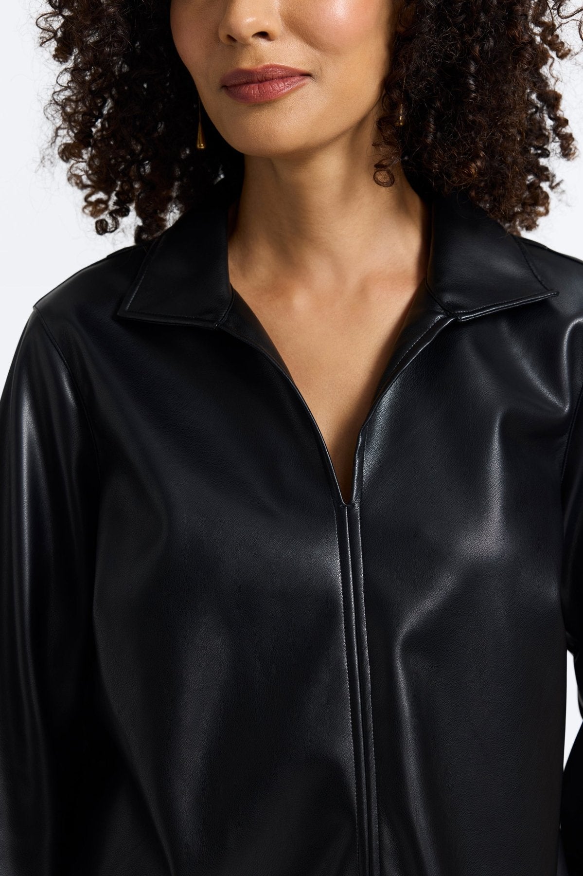 Agnes Vegan Leather Long Sleeve Popover Shirt