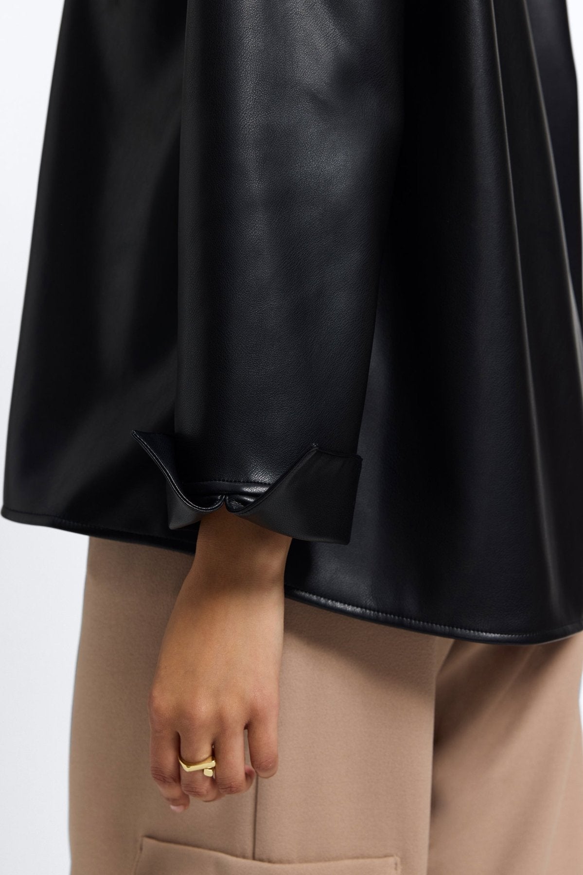 Agnes Vegan Leather Long Sleeve Popover Shirt