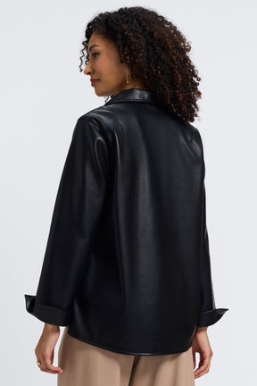 Agnes Vegan Leather Long Sleeve Popover Shirt