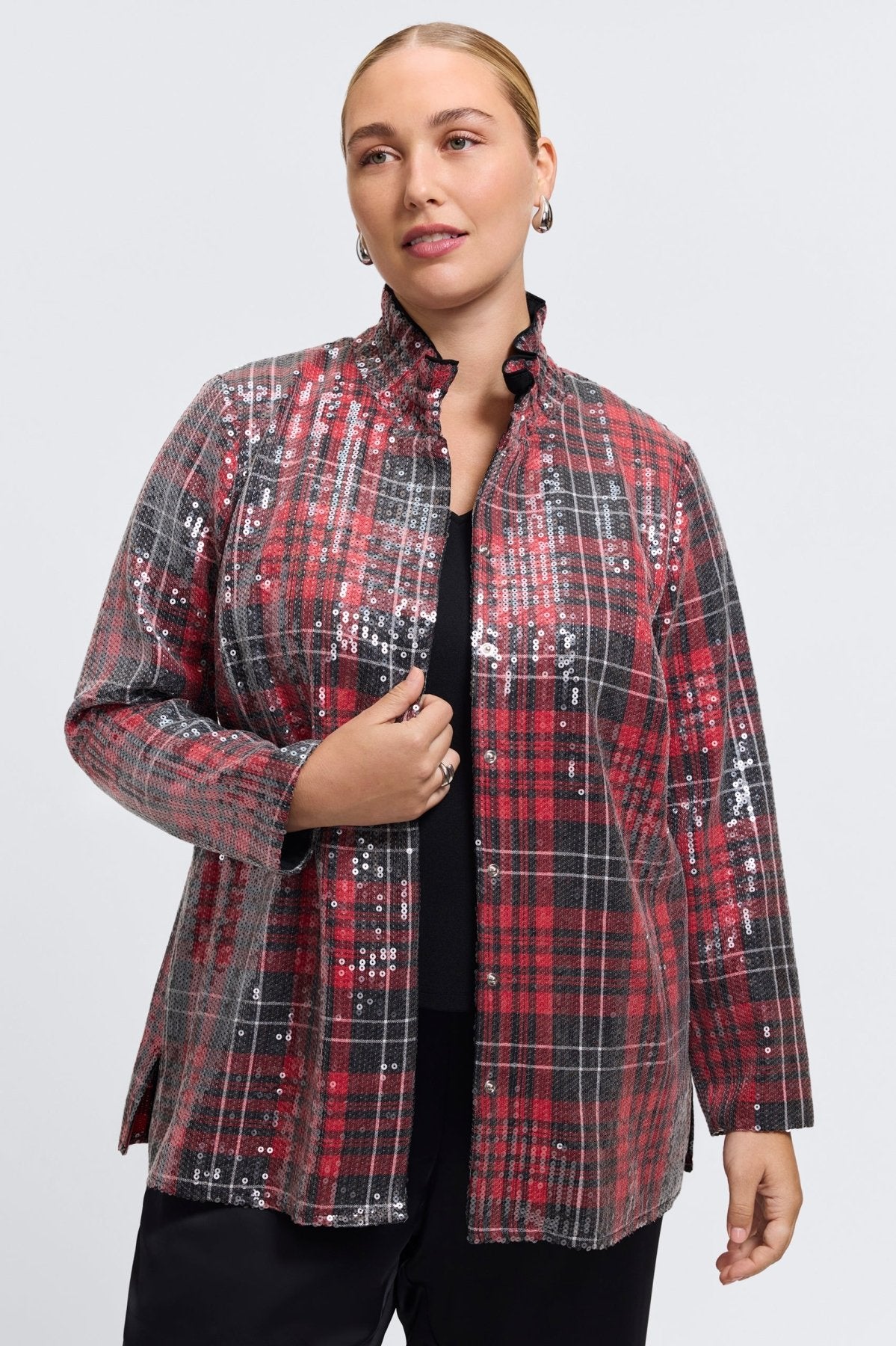 Carolina Plus Sequined Long Sleeve Shirt Jacket