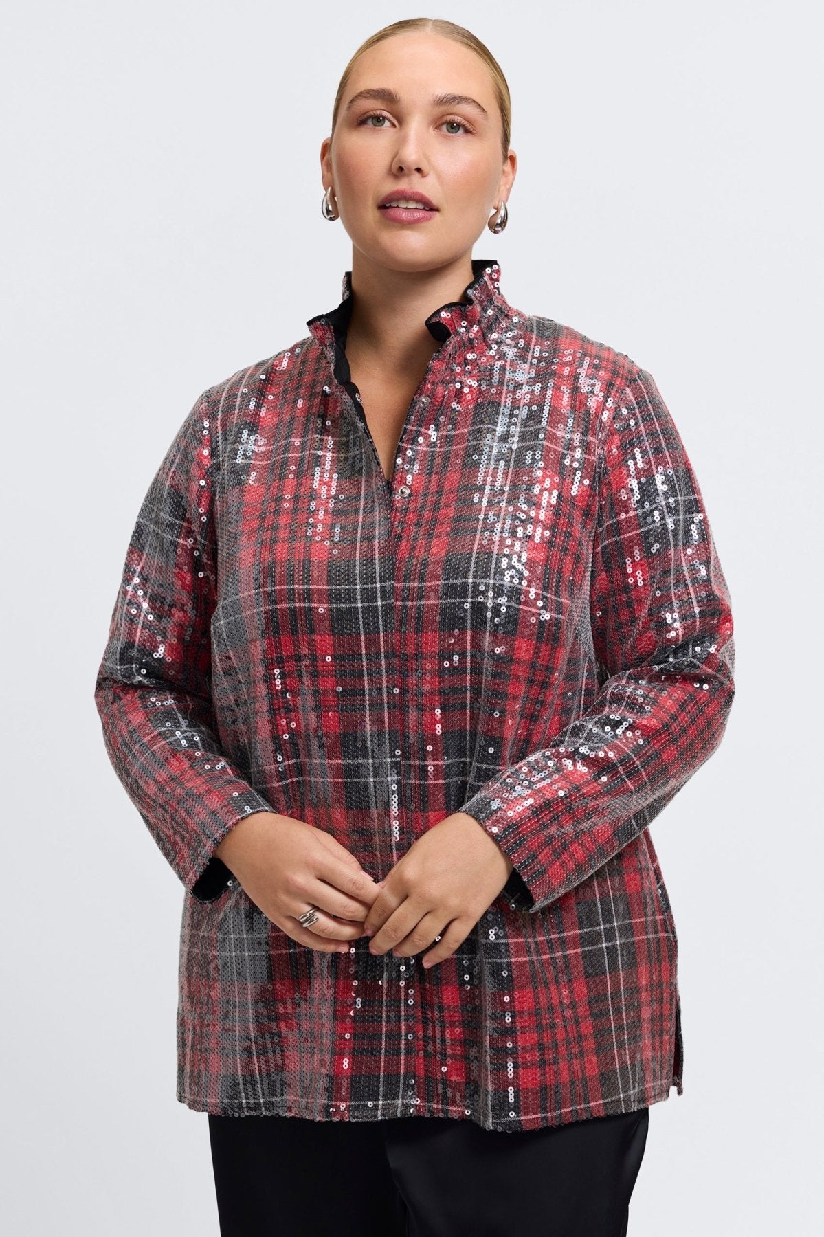 Carolina Plus Sequined Long Sleeve Shirt Jacket