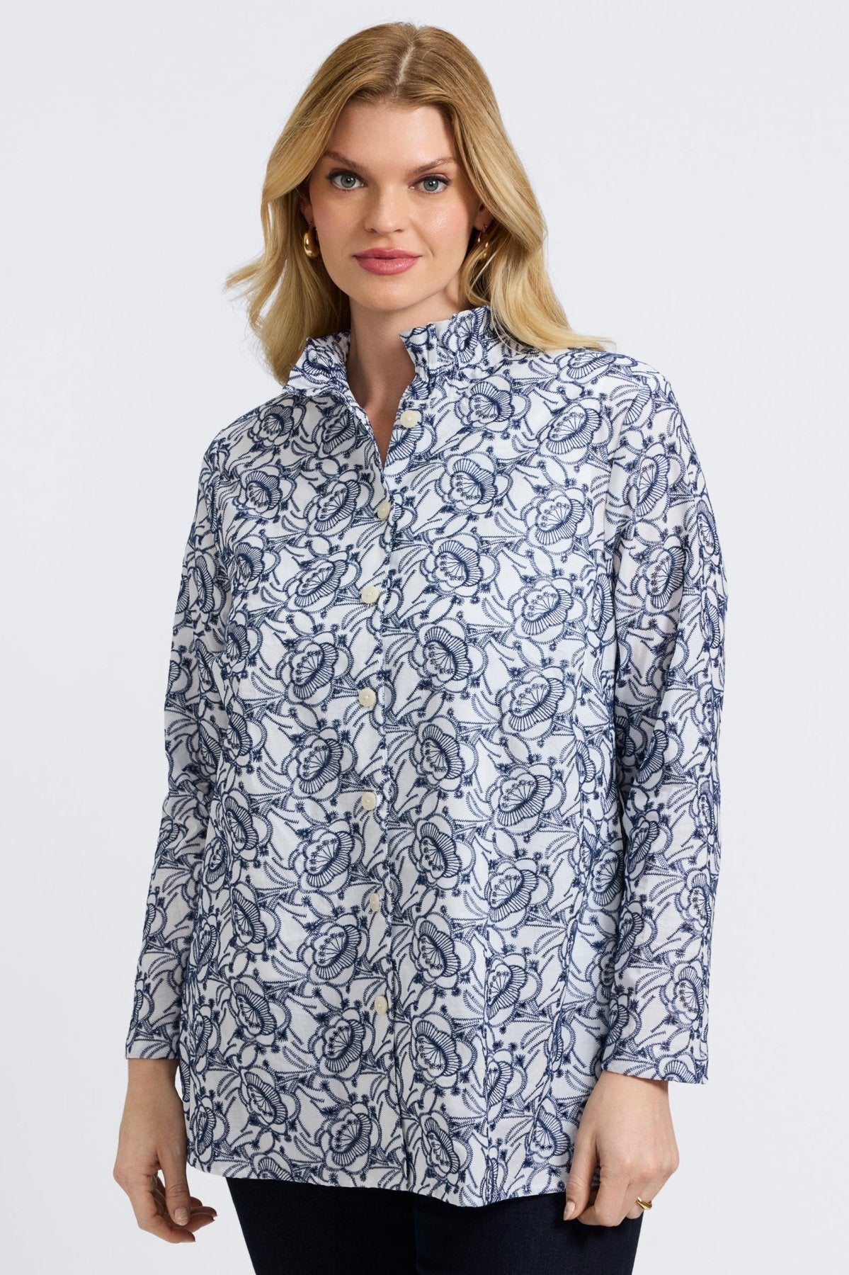 Carolina Plus Floral Allover Eyelet Long Sleeve Shirt Jacket