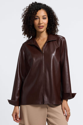 Agnes Vegan Leather Long Sleeve Popover Shirt