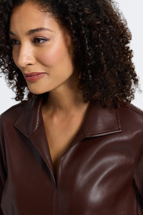Agnes Vegan Leather Long Sleeve Popover Shirt