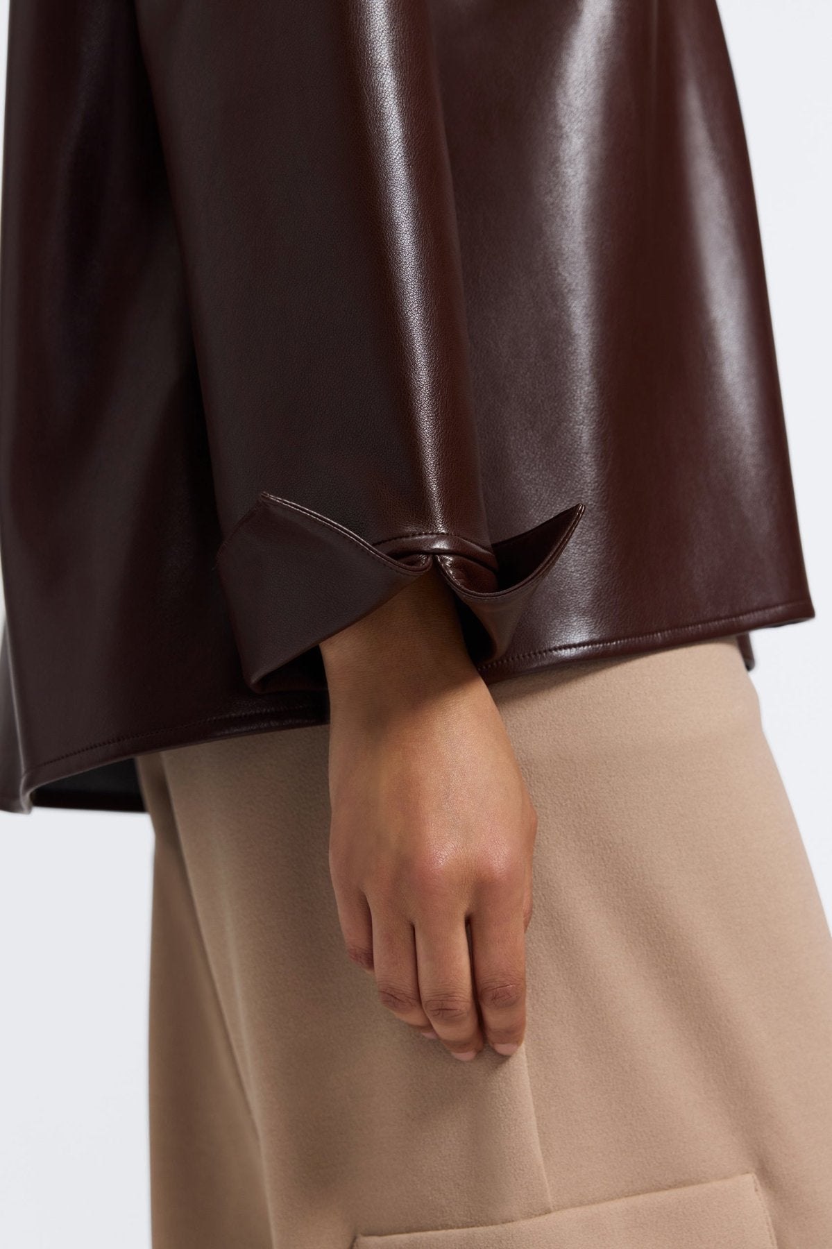 Agnes Vegan Leather Long Sleeve Popover Shirt