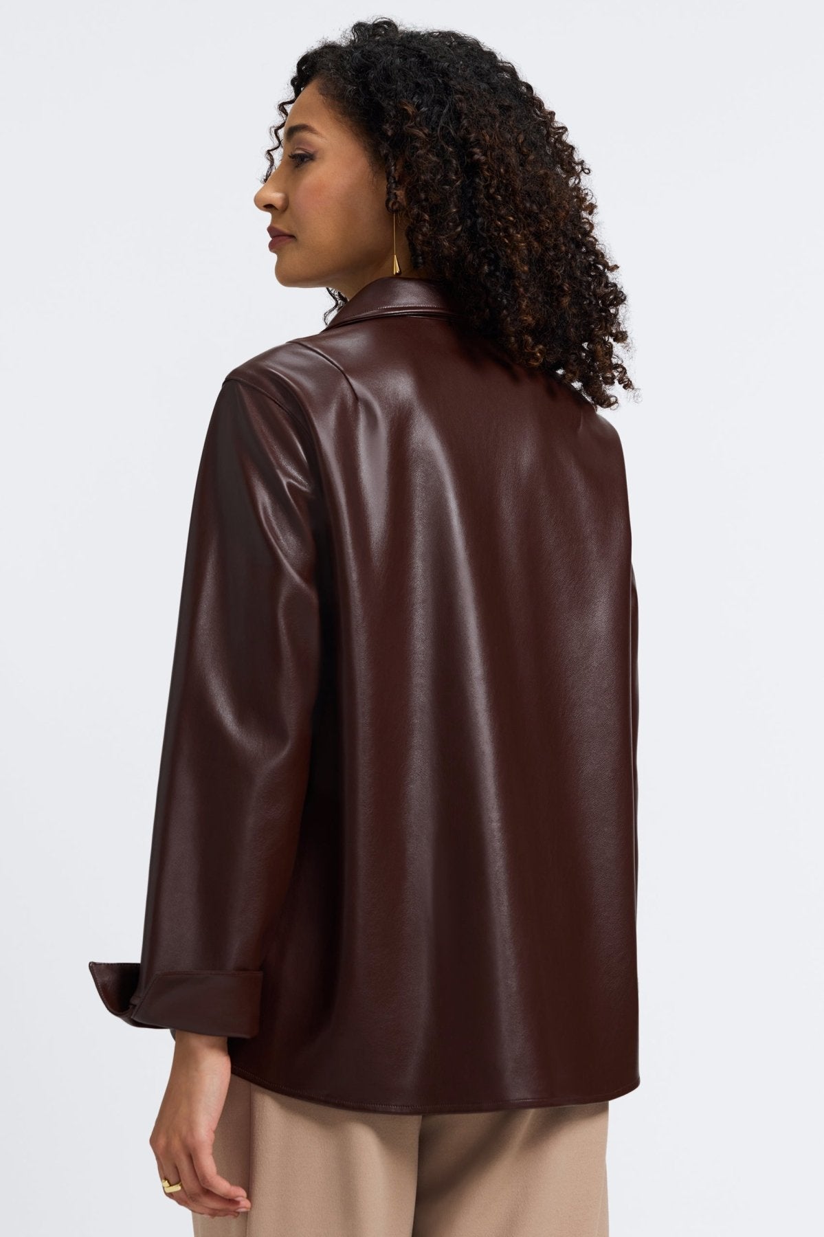 Agnes Vegan Leather Long Sleeve Popover Shirt
