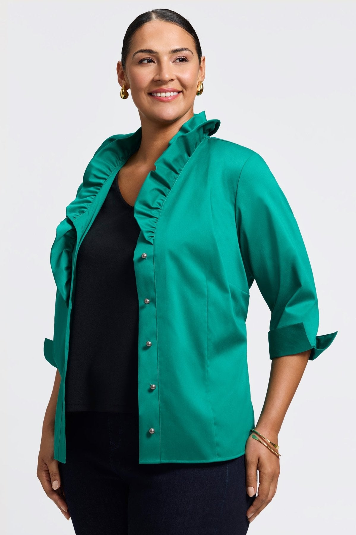 Edith Plus Stretch Matte Sateen 3/4 Sleeve Shirt Jacket