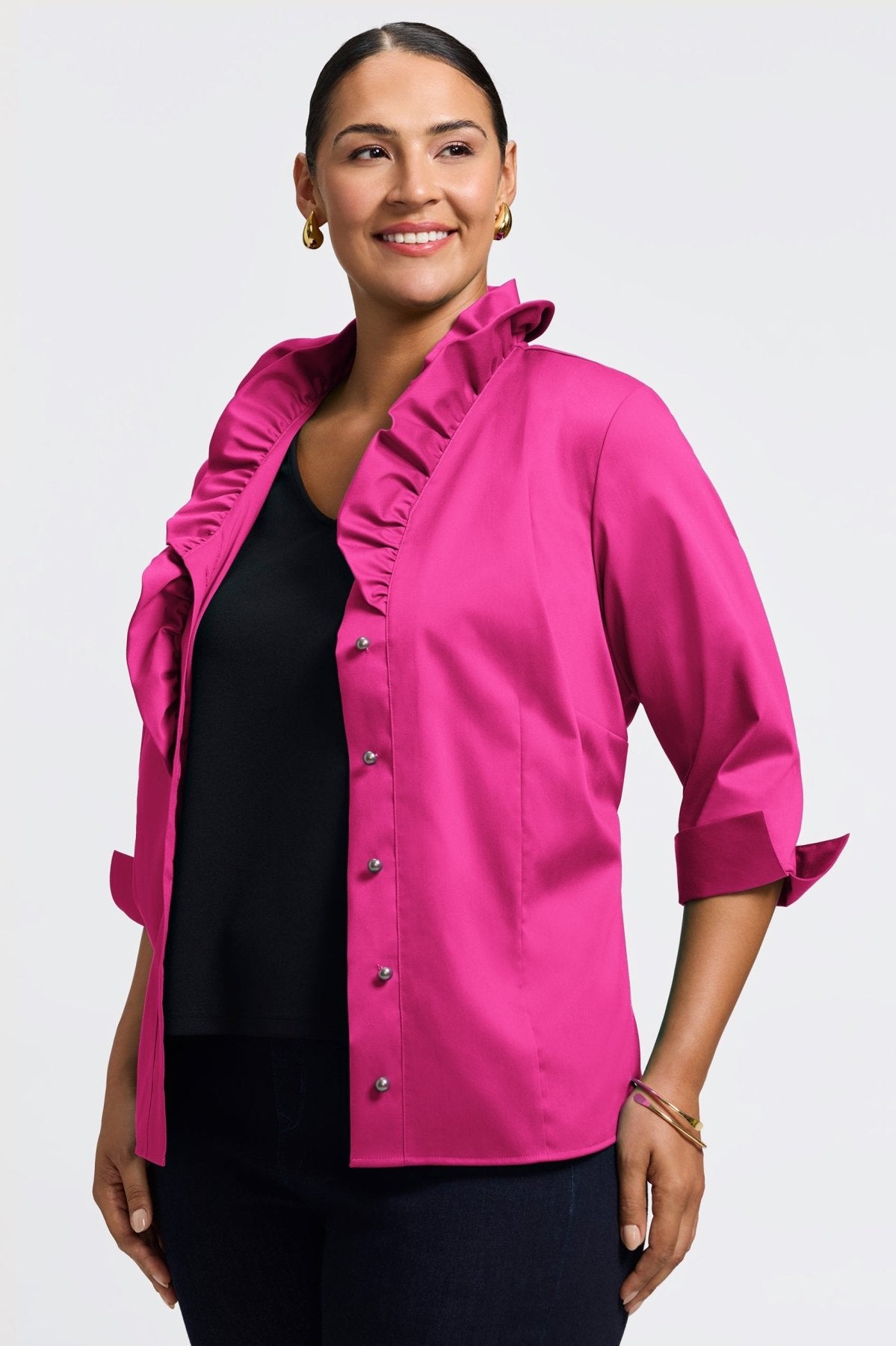 Edith Plus Stretch Matte Sateen 3/4 Sleeve Shirt Jacket