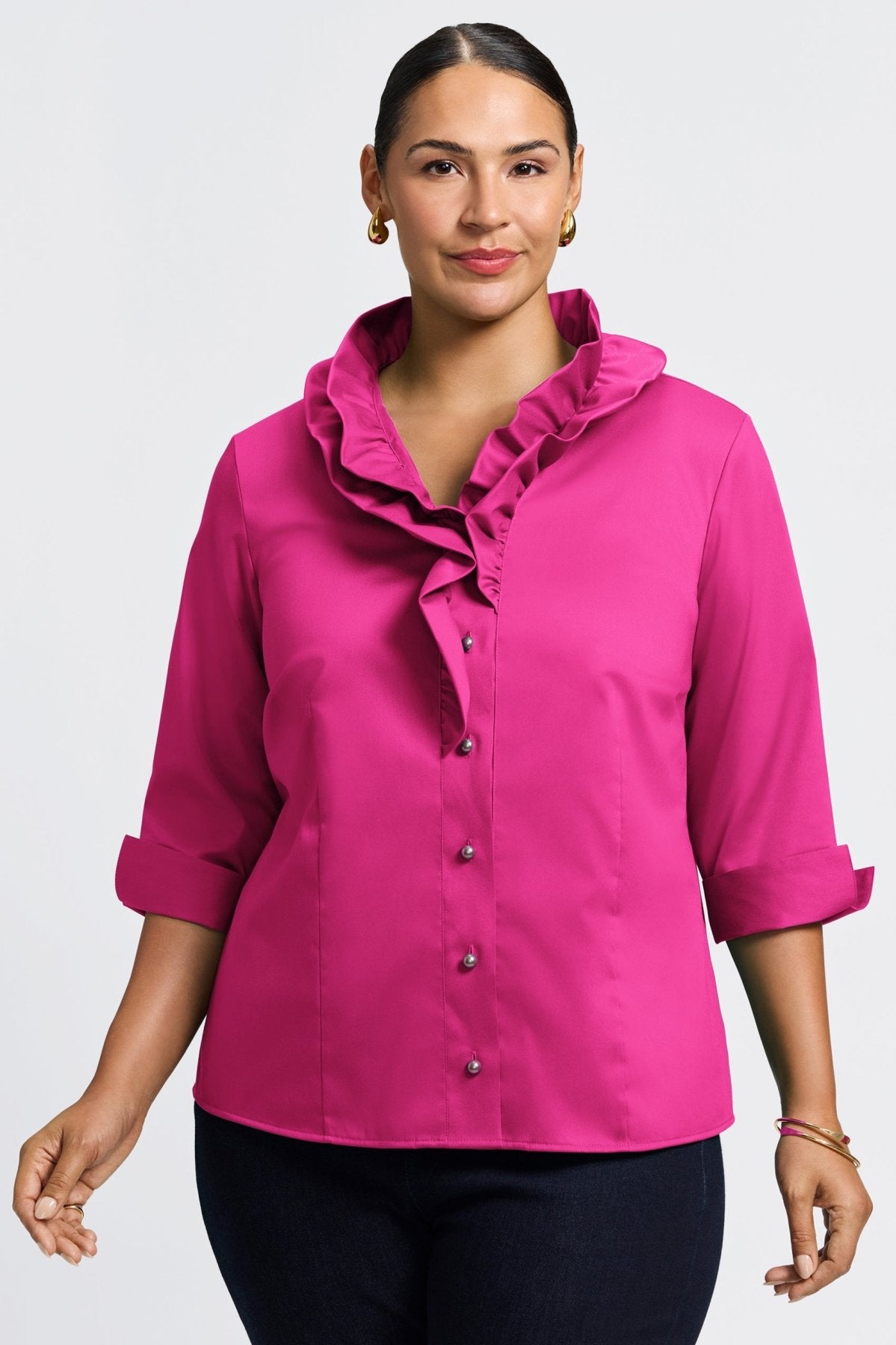 Edith Plus Stretch Matte Sateen 3/4 Sleeve Shirt Jacket