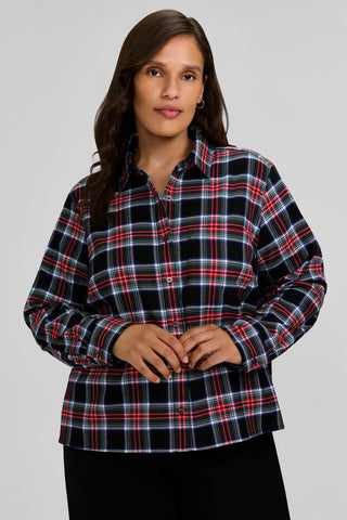 Jodie Plus Holiday Plaid Long Sleeve Short Shirt