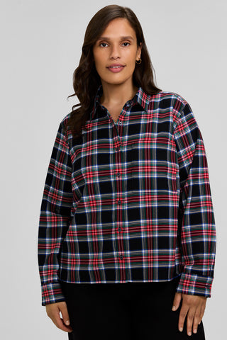 Jodie Plus Holiday Plaid Long Sleeve Short Shirt
