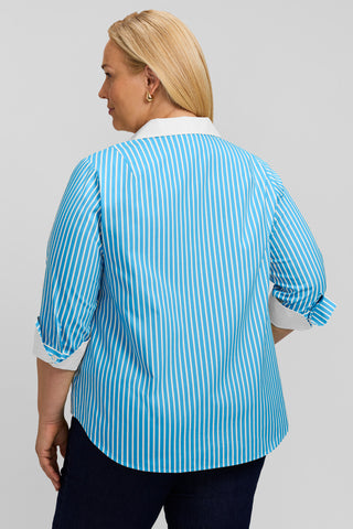 Catalina Plus Stripe No Iron Pinpoint 3/4 Sleeve Popover Shirt