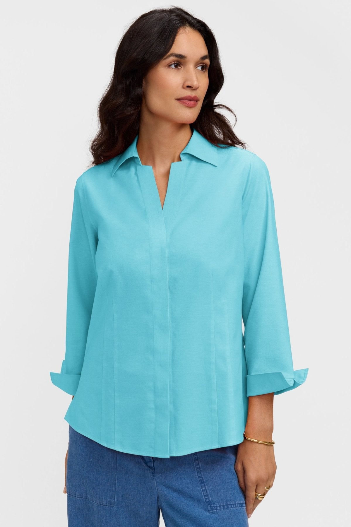 Taylor Petite No Iron Pinpoint 3/4 Sleeve Shirt
