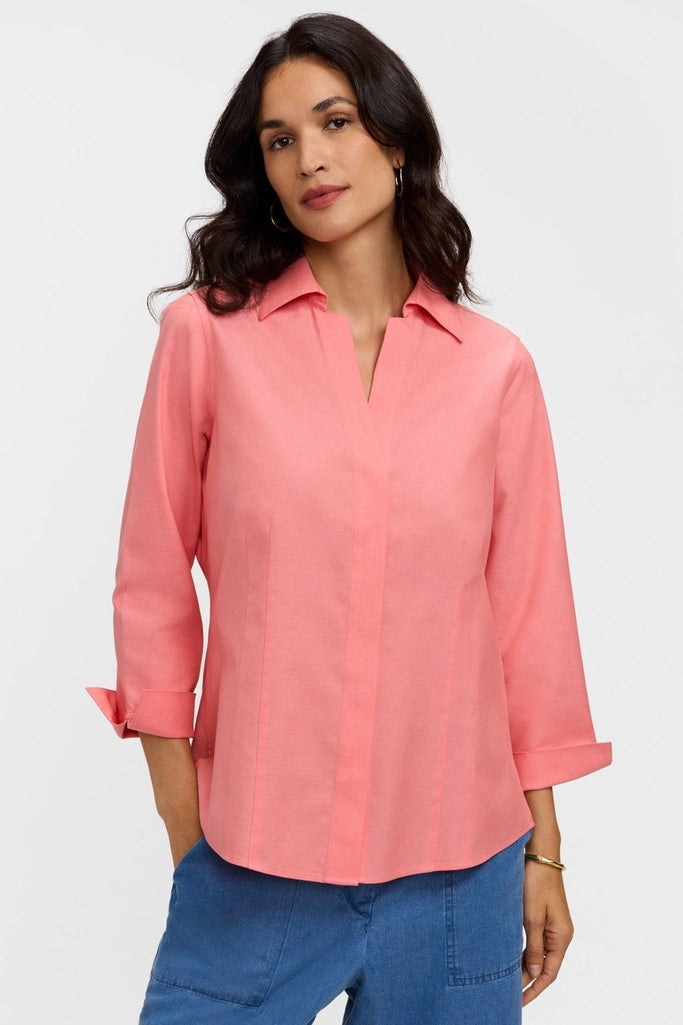 Taylor no iron pinpoint 3/4 sleeve shirt in #color_coral reef