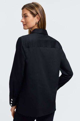 Back view of Pearl Stretch Matte Sateen Long Sleeve Shirt #color_black