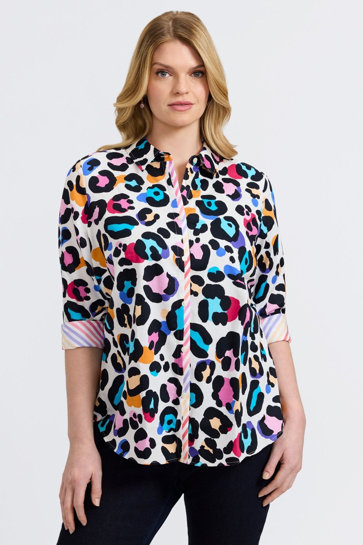 Charlie Plus Multicolor Leopard 3/4 Sleeve Shirt
