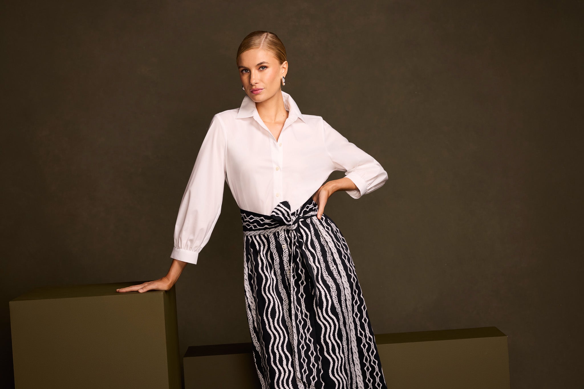 Mary Plus Black & White Dot Long Sleeve Shirt- Foxcroft