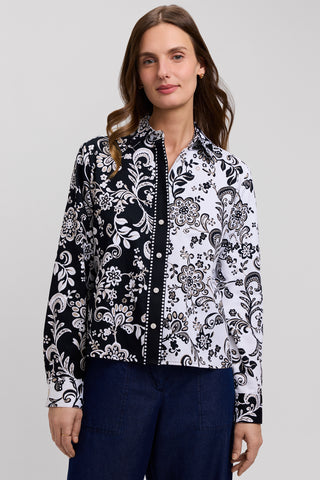 Jodie Abstract Daisy Long Sleeve Short Shirt