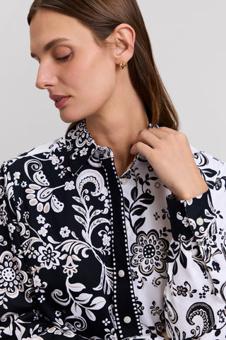 Jodie Abstract Daisy Long Sleeve Short Shirt