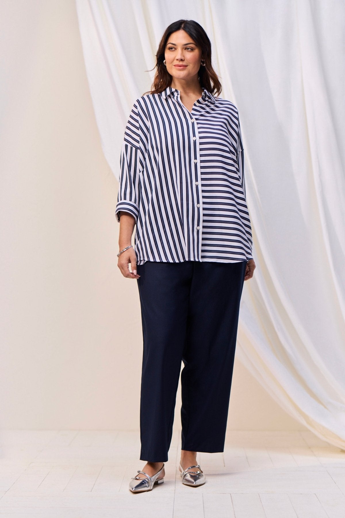 Avery Plus Double Stripe 3/4 Sleeve Shirt