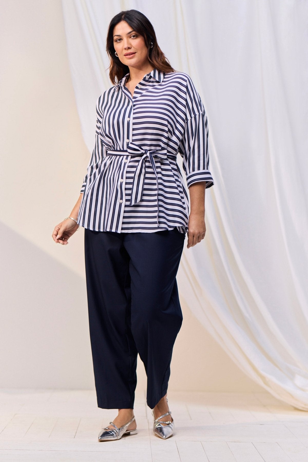 Avery Plus Double Stripe 3/4 Sleeve Shirt