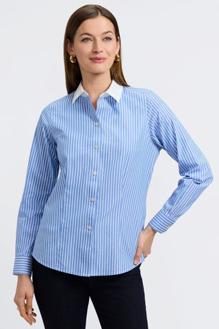 Front view of the Dianna No Iron Pinpoint Long Sleeve Shirt with unfolded sleeves 