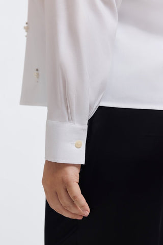 Marina Plus Pearl & Rhinestone Appliqué Long Sleeve Short Shirt
