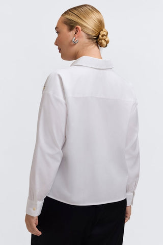 Marina Plus Pearl & Rhinestone Appliqué Long Sleeve Short Shirt