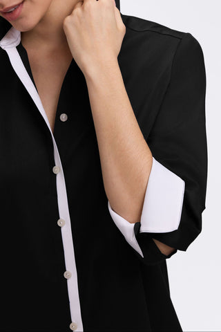 Close up of the the white cuffs rolled back on the Charlie Plus White Trim 3/4 Sleeve Shirt