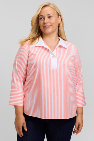Catalina Plus Stripe No Iron Pinpoint 3/4 Sleeve Popover Shirt