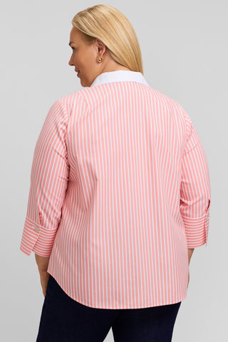 Catalina Plus Stripe No Iron Pinpoint 3/4 Sleeve Popover Shirt