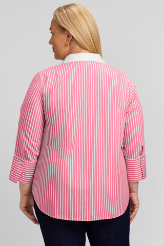 Catalina Plus Stripe No Iron Pinpoint 3/4 Sleeve Popover Shirt